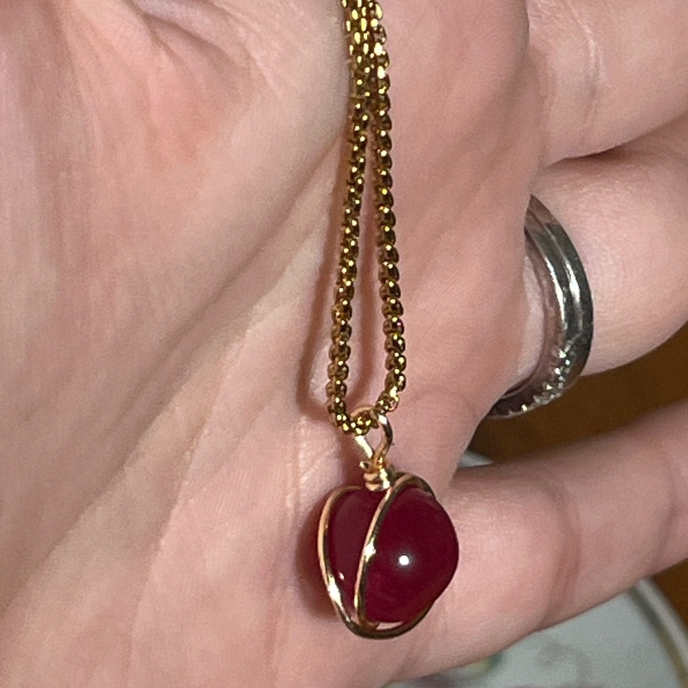 Natural Ruby Pendant Wire Wrapped Gold Necklace O… - image 8
